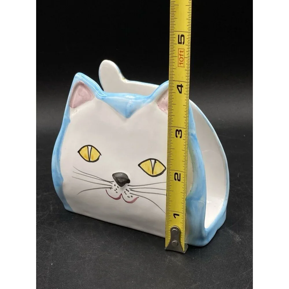 Pier 1 Italy Art Pottery Ceramic Cat Napkin Holder Whimsical Kitsch Vintage